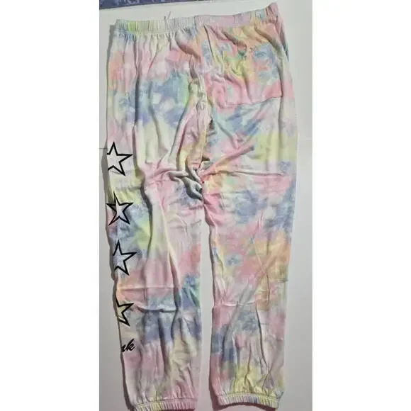 Victorias Secret PINK Womens Sleepwear Sweatpants Large Rainbow Tie Dye NIP NEW